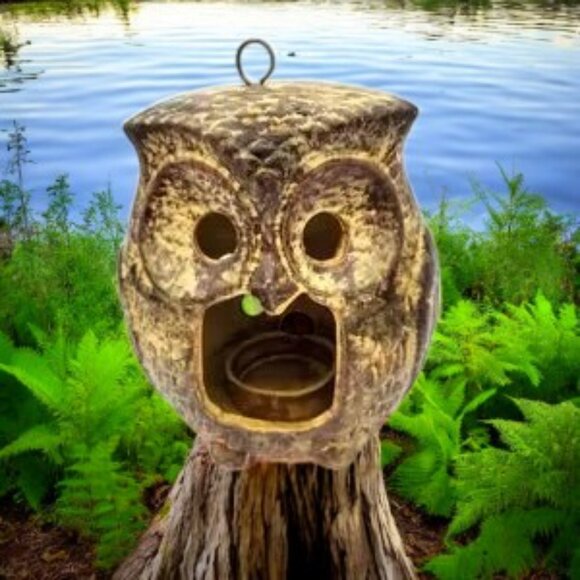 Vintage Ceramic Owl Votive Candle Holder Lantern Patio Light 1970's Granny Core - Picture 2 of 3